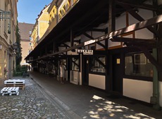 Pedestrian street with small shops