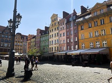 Pedestrian street and colored buildings